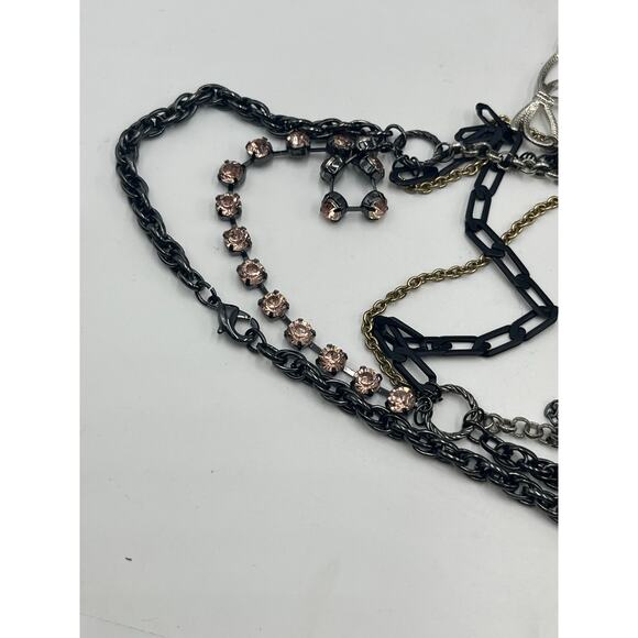 Black and Silver Rhinestone Bib Dangling Chain Charms Fringe Statement Necklace - Picture 9 of 9